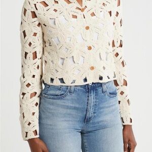 Bobeau Openwork Cardigan Oatmeal XL Lightweight Knit NWT